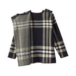 Sweater Assisted Dressing Open Back Plaid Crew Neck Sweater In Camel Black - Image 2