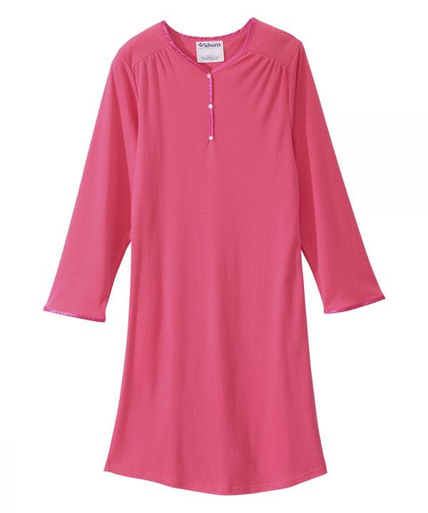 sv330_sv14_0_qai3pdu2pbttkfat Sleepwear Assisted Dressing Open Back Henley Nightgown In Pink - Image 1