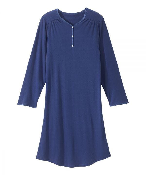 sv330_sv3_0_cspy1fub61qbnyuq Sleepwear Assisted Dressing Open Back Henley Nightgown In Navy - Image 1