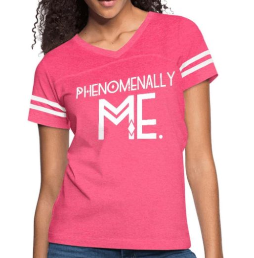 Screenshot (112) Short Sleeve T-Shirt "Phenomenally Me Tech" Graphic Vintage Sport Design In Vintage Pink White - Image 1