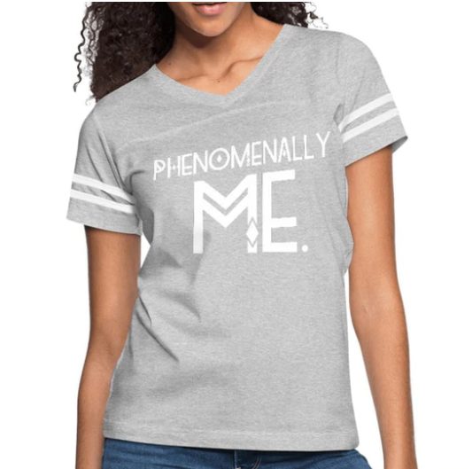 Screenshot (113) Short Sleeve T-Shirt "Phenomenally Me Tech" Graphic Vintage Sport Design In Heather Gray White - Image 1