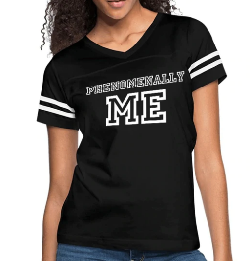 Screenshot (129) Short Sleeve T-Shirt "Phenomenally Me Showcase " Graphic Vintage Sport Design In Black White - Image 1