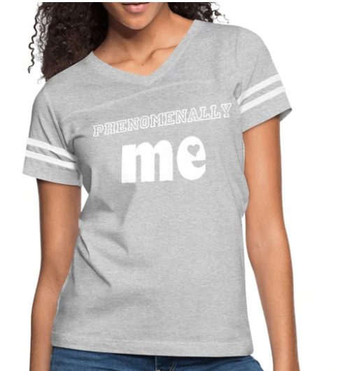 Screenshot (136) Short Sleeve T-Shirt "Phenomenally Me Showcase " Graphic Vintage Sport Design In Heather Gray White - Image 1