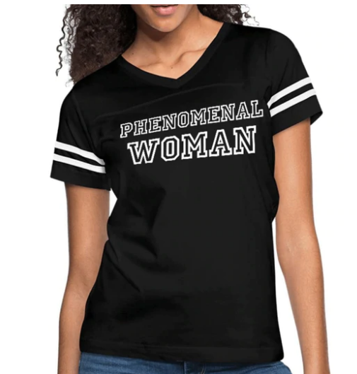 Screenshot (140) Short Sleeve T-Shirt "Phenomenal Woman" Graphic Vintage Sport Design In Black White - Image 1