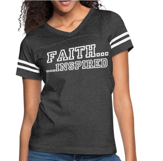 Screenshot (201) Short Sleeve T-Shirt "Faith Inspired " Graphic Vintage Sport Design In Heather Smoke White - Image 1