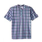 Top Assisted Dressing Open Back Henley T-Shirt In Lilac & Blue Plaid