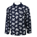 Top Assisted Dressing Open Back Long Sleeve Navy Print Golf Polo Shirt