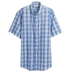 Top Self Dressing Magnet Close Short Sleeve Indigo Plaid Collared Shirt