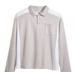 Top Assisted Dressing Open Back Long Sleeve Beige Golf Polo Shirt