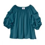 Top Self Dressing Gathered Flowing Blouse In Teal