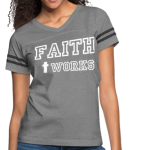 Short Sleeve T-Shirt "Faith + Works " Graphic Vintage Sport Design In Heather Gray Charcoal