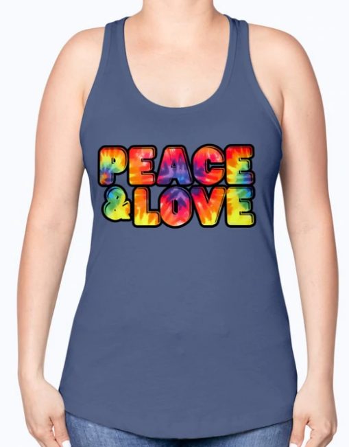 Screenshot (280) Tank Top Flowy "Peace & Love Multicolor " Graphic Racerback In Midnight Navy - Image 1