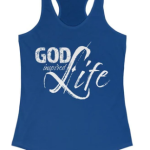 Tank Top Flowy Racerback "God Inspired Life" (White Text) Graphic In Solid Royal