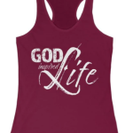 Tank Top Flowy Racerback "God Inspired Life" (White Text) Graphic In Solid Cardinal Red