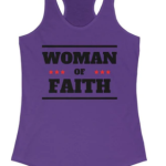 Tank Top Flowy Racerback "Woman Of Faith" (Black Text) Graphic In Solid Purple Rush