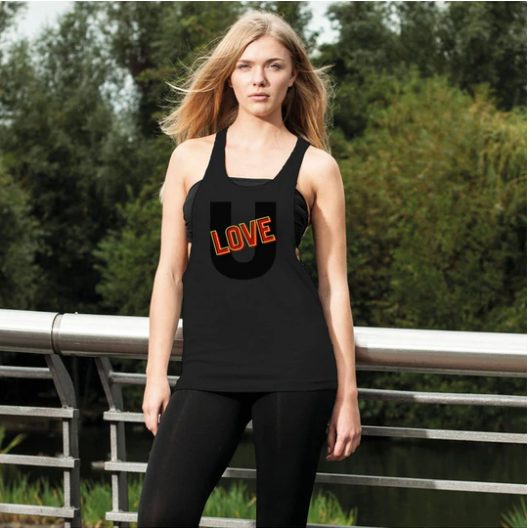 Screenshot (442) Tank Top Flowy Racerback "Love U " Women s 'Loose Graphic In Black - Image 1