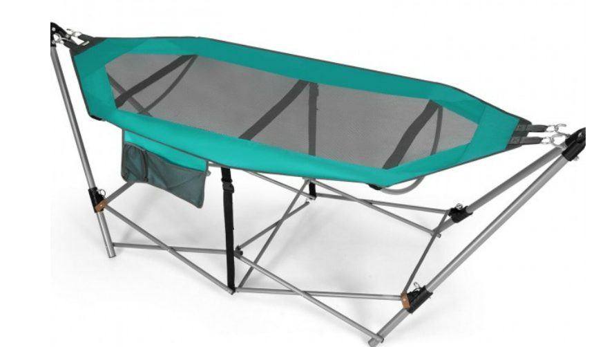 Screenshot (479) Folding Hammock Indoor Outdoor Hammock with Side Pocket and Iron Stand Turquoise - Image 1