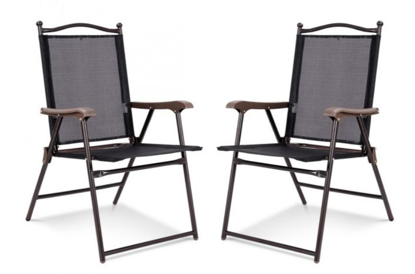 Screenshot (526) Set of 2 Patio Folding Sling Back Camping Deck Chairs In Black - Image 1