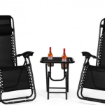 3 Pieces Folding Portable Zero Gravity Reclining Lounge Chairs Table Set In Black