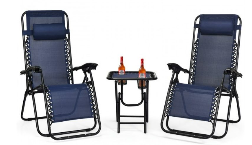 Screenshot (538) 3 Pieces Folding Portable Zero Gravity Reclining Lounge Chairs Table Set In Navy - Image 1
