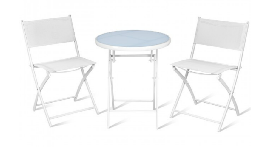 Screenshot (545) 3 Pieces Patio Folding Bistro Set for Balcony or Outdoor Space In White - Image 1