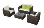 4PC Brown Wicker Rattan Sofa Furniture Set Patio Garden Lawn Cushioned Seat