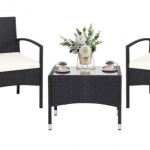 3 Pieces Patio Wicker Rattan Furniture Set with Cushion for Lawn Backyard