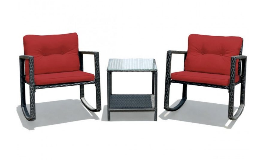 Screenshot (683) 3 Pieces Cushioned Patio Rattan Set with Rocking Chair and Table In Red - Image 1