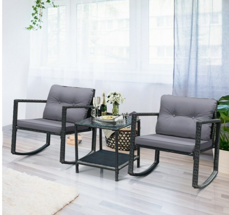 Screenshot (699) Patio Rattan 3 Piece Grey Cushioned Set With Rocking Chair and Table - Image 1