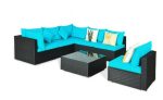7-Piece Outdoor Wicker Patio Sofa Set with 2 Pillows and Cushions In Blue - Image 5