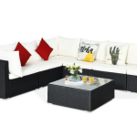 7-Piece Outdoor Wicker Patio Sofa Set with 2 Pillows and Cushions In White