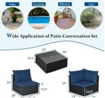 7-Piece Outdoor Wicker Patio Sofa Set with 2 Pillows and Cushions In Navy - Image 4