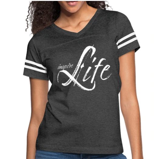 Screenshot (75) Short Sleeve T-Shirt "Inspire Life" Graphic Vintage Sport Design In Heather Smoke White - Image 1