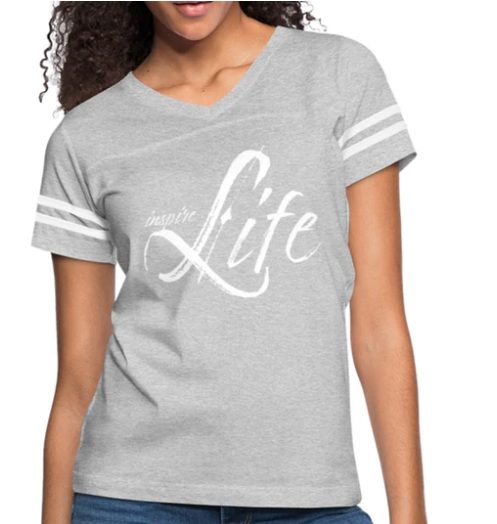 Screenshot (79) Short Sleeve T-Shirt "Inspire Life" Graphic Vintage Sport Design In Heather Gray White - Image 1