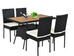 5 Pieces Patio Rattan Dining Set Table with Wooden Top - Image 6