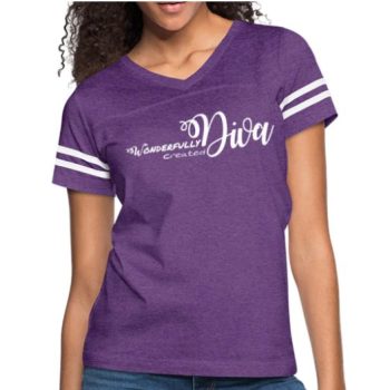Short Sleeve T-Shirt "Wonderfully Created Diva " Graphic Vintage Sport Design In Vintage Purple White