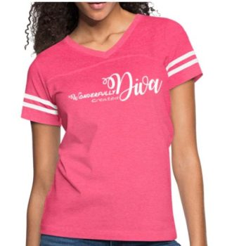 Short Sleeve T-Shirt "Wonderfully Created Diva " Graphic Vintage Sport Design In Vintage Pink White