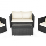 4 Pieces Patio Rattan Cushioned Furniture Set In White