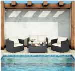 4 Pieces Patio Rattan Cushioned Furniture Set In White - Image 5