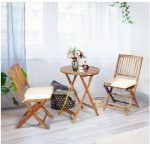 3 Pieces Patio Folding Wooden Bistro Set Cushioned Chair In White - Image 5