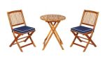 3 Pieces Patio Folding Wooden Bistro Set Cushioned Chair In Navy - Image 4