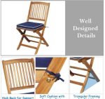 3 Pieces Patio Folding Wooden Bistro Set Cushioned Chair In Navy - Image 6