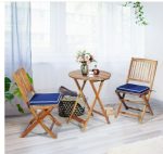 3 Pieces Patio Folding Wooden Bistro Set Cushioned Chair In Navy - Image 8