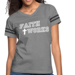 Short Sleeve T-Shirt "Faith Works" Graphic Vintage Sport Design In Heather Gray Charcoal