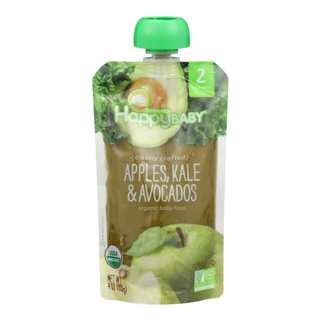 00819573014143_front__63736.1571082944 Baby Food 16pk Stage 2 Happy Baby Clearly Crafted Apples Kale & Avocado 4oz Pouches - Image 1