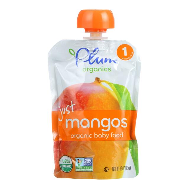 00890180001870_front__70233.1571082925 Baby Food 6pk Stage 1 Plum Organics Just Mangoes 3.5oz Pouches - Image 1
