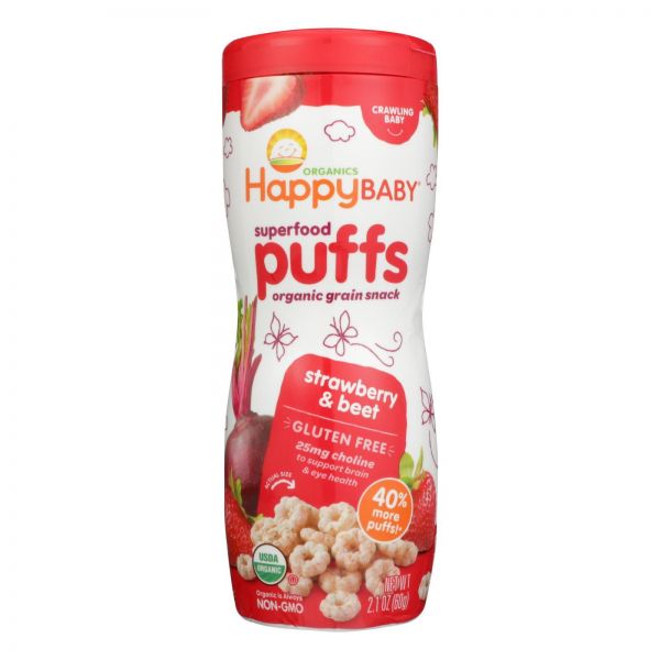 HG0554469 Baby Snacks 6pk Stage 3 Happy Baby Superfood Puffs Strawberry Flavored - Image 1