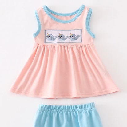 Screenshot 2022-05-10 1.16.36 PM Bloomer Outfit Set Baby Girl's Embroidered Whale Design - Image 1