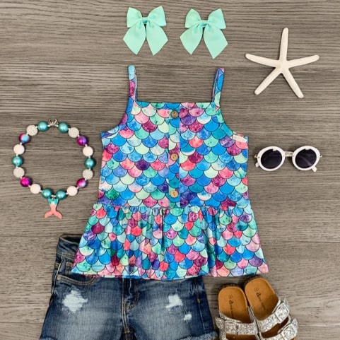 Screenshot 2022-06-01 10.40.53 PM Girls Top Mermaid Scale Peplum Tank - Image 1