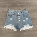 Girls Shorts White Crochet Lace Denim